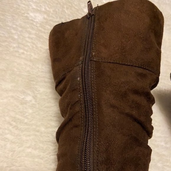 Brown Suede Tall Wedge Boots - Picture 7 of 7